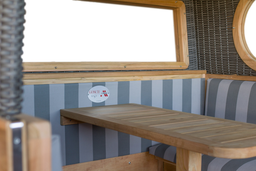 Gosch-Lounge Strandkorb 6-Sitzer Teak durchgeflochten PE Grey ERA Dessin 981 Grau Gosch-Lounge Strandkorb 6-Sitzer Teak durchgeflochten PE Grey ERA Dessin 981 Grau